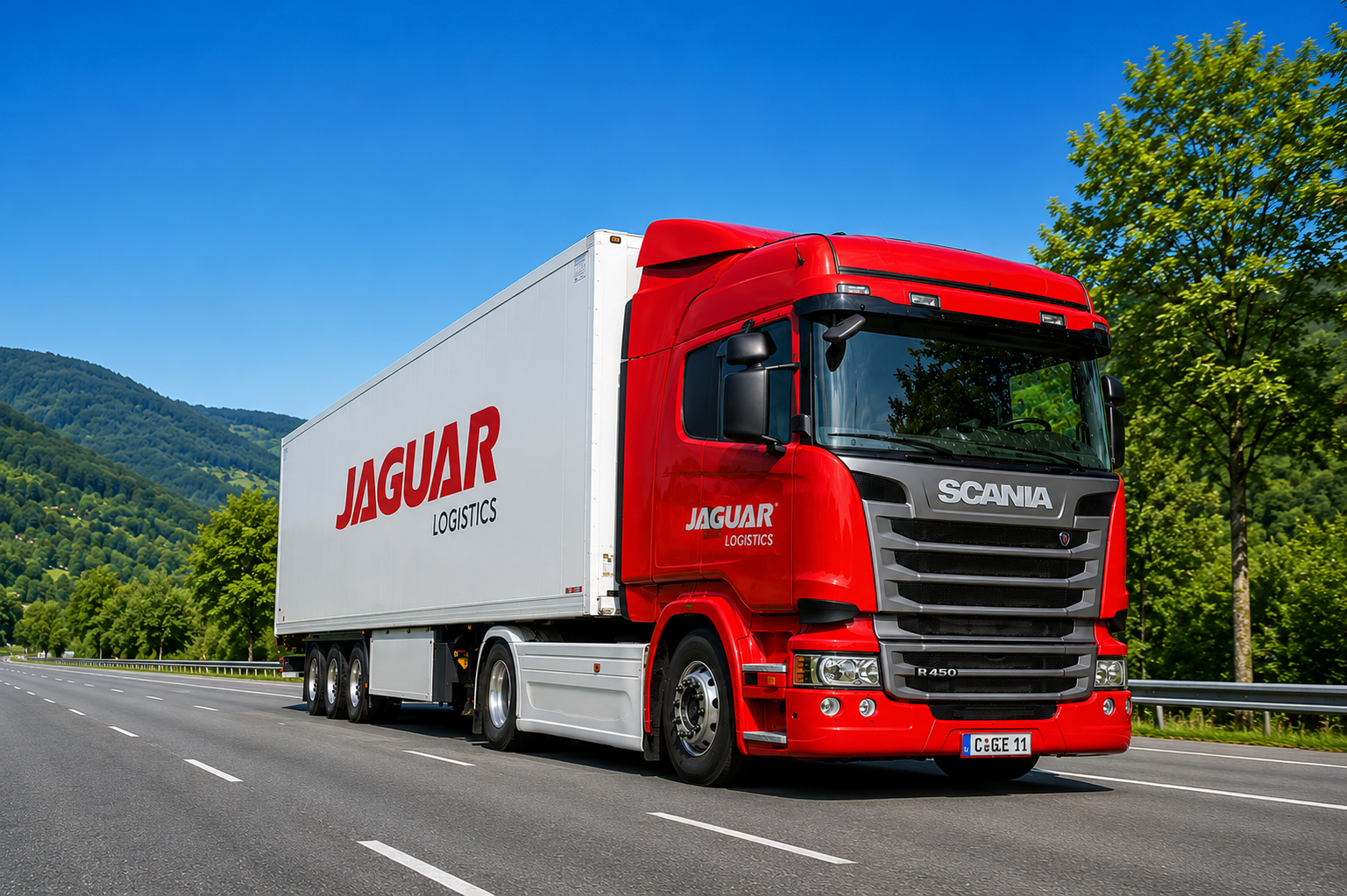 Road freight truck transporting cargo